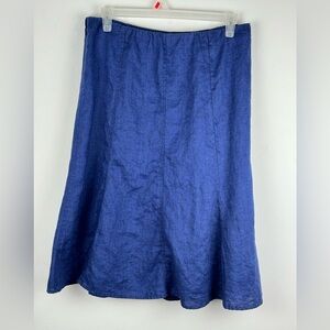 JM Collection A-Line Linen Boho Pull On MIDI skirt Size 14 (34”) Blue